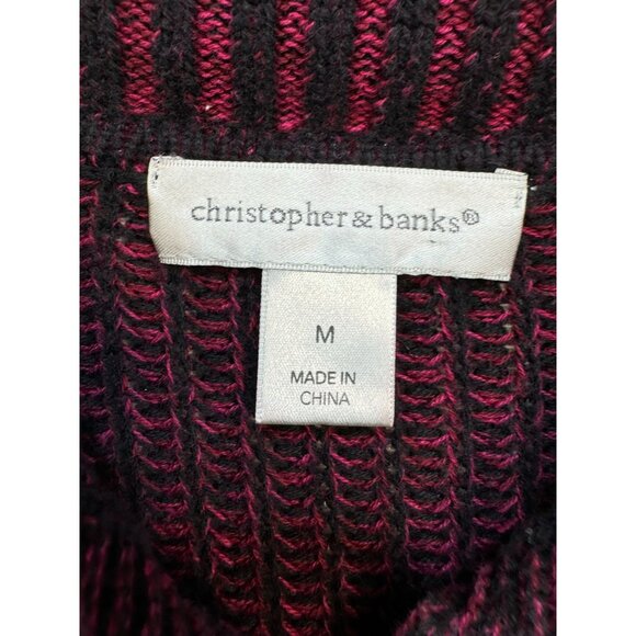 Christopher & Banks Womens Knitted Zip Cardigan Sweater Size M Black & Pink - Picture 2 of 10